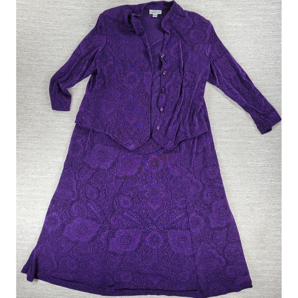 VTG Coldwater Creek No Wrinkle Skirt Set L Purple Paisley Fairycore Whimsigoth